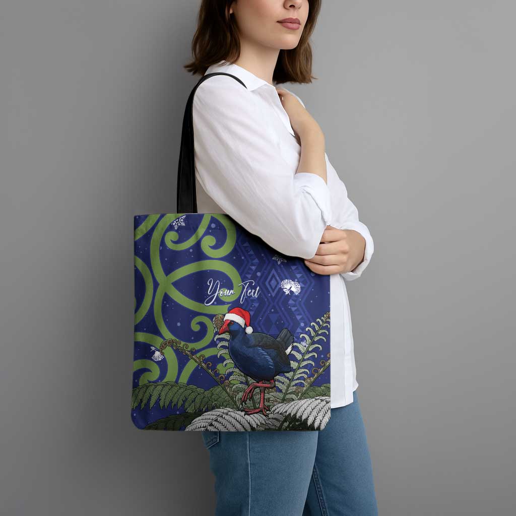 Personalized New Zealand Pukeko Christmas Tote Bag Meri Kirihimete Taniko Ponga Koru Blue - Polynesian Pride