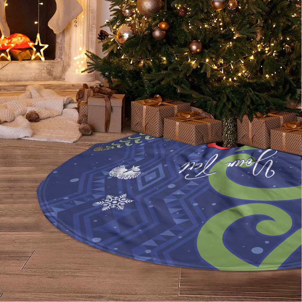 Personalized New Zealand Pukeko Christmas Tree Skirt Meri Kirihimete Taniko Ponga Koru Blue - Polynesian Pride