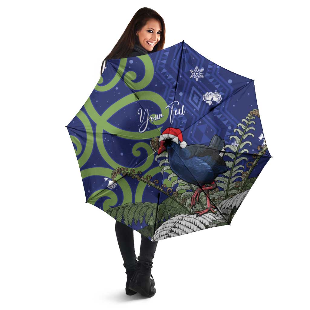 Personalized New Zealand Pukeko Christmas Umbrella Meri Kirihimete Taniko Ponga Koru Blue - Polynesian Pride