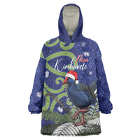Personalized New Zealand Pukeko Christmas Wearable Blanket Hoodie Meri Kirihimete Taniko Ponga Koru Blue - Polynesian Pride