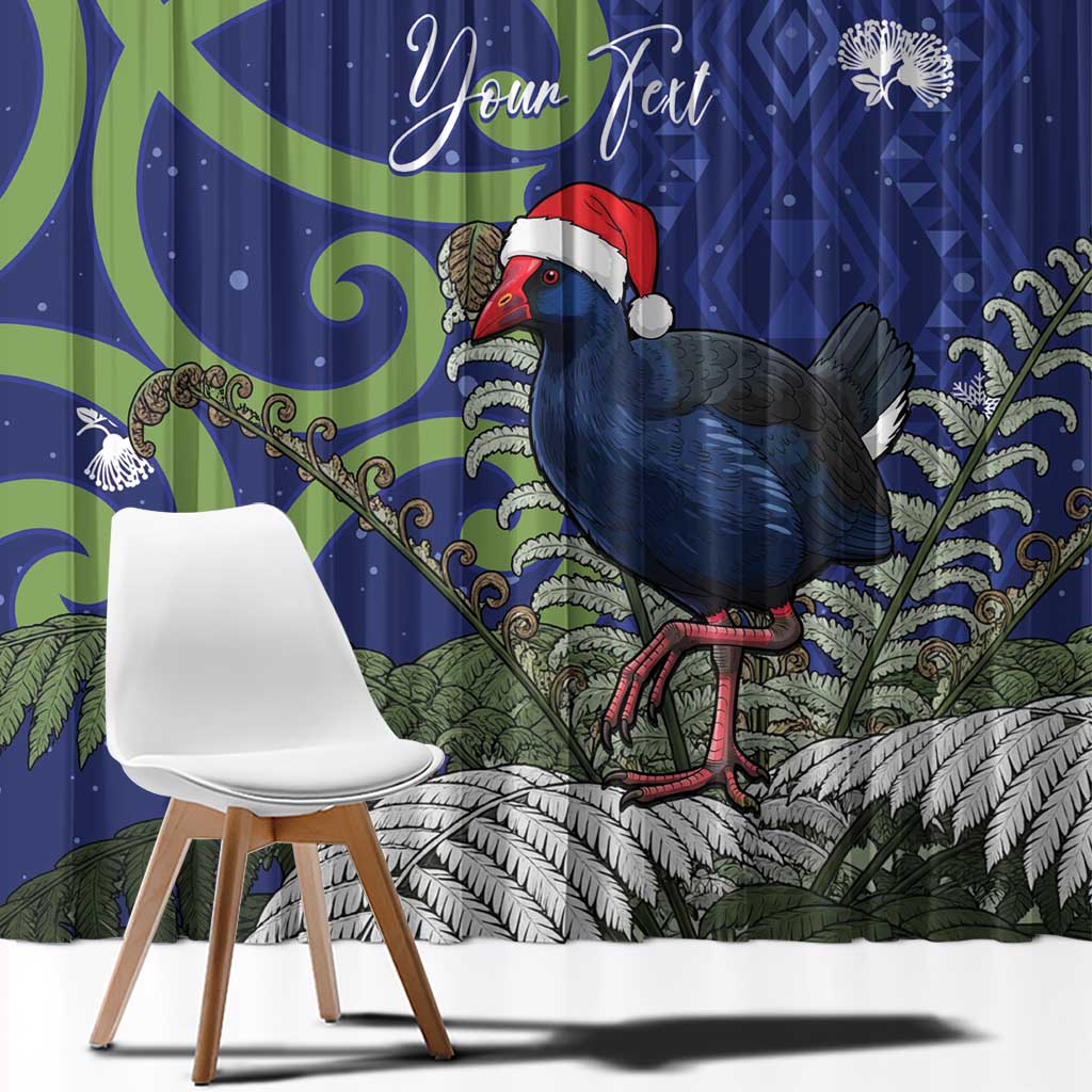 Personalized New Zealand Pukeko Christmas Window Curtain Meri Kirihimete Taniko Ponga Koru Blue - Polynesian Pride