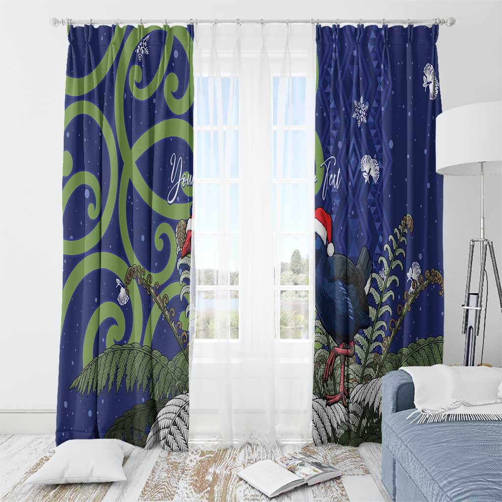 Personalized New Zealand Pukeko Christmas Window Curtain Meri Kirihimete Taniko Ponga Koru Blue - Polynesian Pride