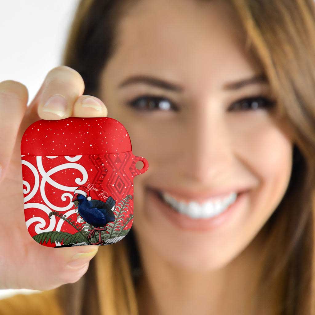 Personalized New Zealand Pukeko Christmas AirPods Case Meri Kirihimete Taniko Ponga Koru Red - Polynesian Pride