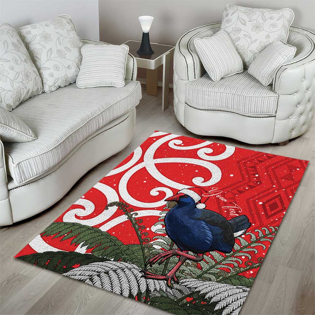 Personalized New Zealand Pukeko Christmas Area Rug Meri Kirihimete Taniko Ponga Koru Red - Polynesian Pride