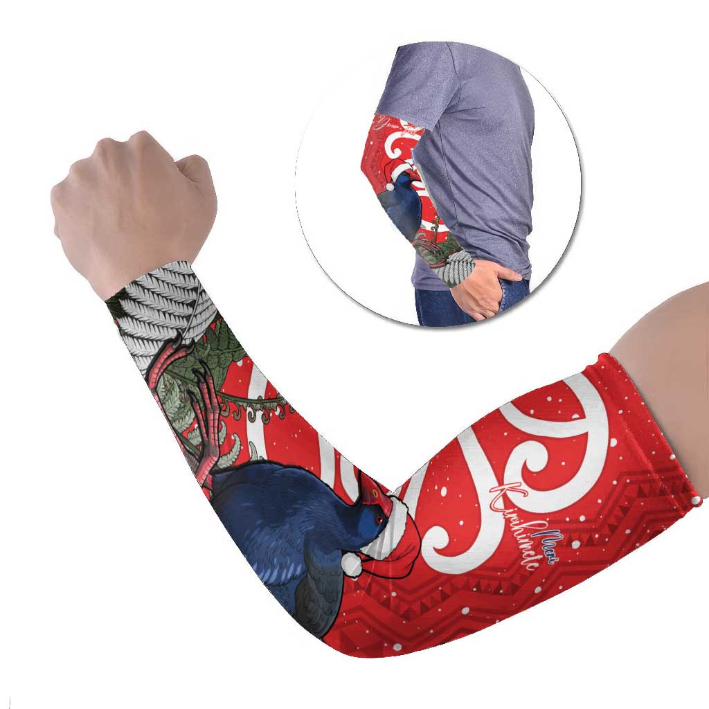 Personalized New Zealand Pukeko Christmas Arm Sleeves Meri Kirihimete Taniko Ponga Koru Red - Polynesian Pride