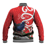 Personalized New Zealand Pukeko Christmas Baseball Jacket Meri Kirihimete Taniko Ponga Koru Red - Polynesian Pride