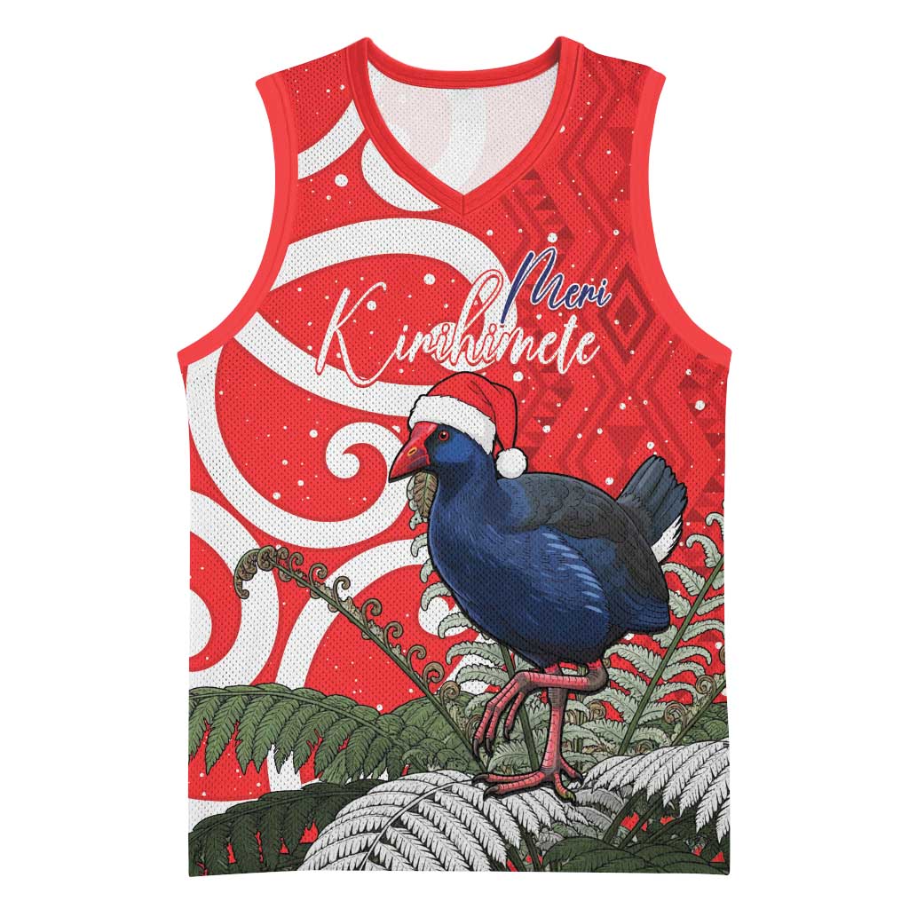 Personalized New Zealand Pukeko Christmas Basketball Jersey Meri Kirihimete Taniko Ponga Koru Red - Polynesian Pride