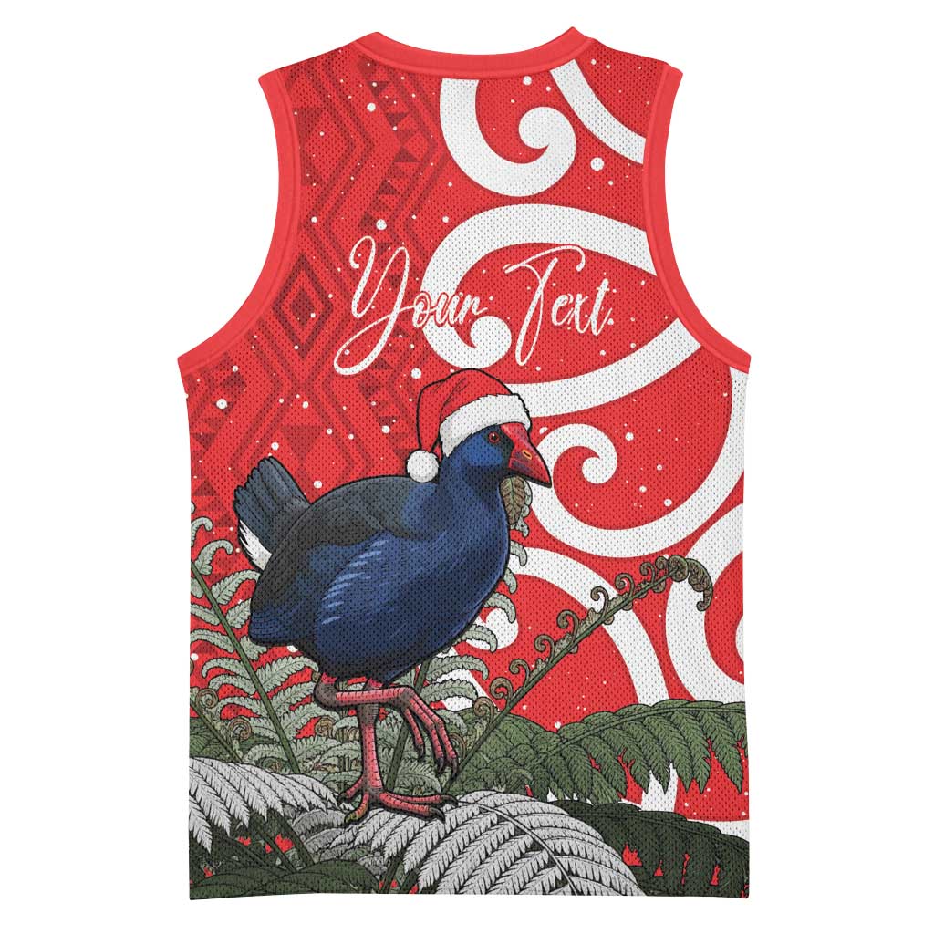 Personalized New Zealand Pukeko Christmas Basketball Jersey Meri Kirihimete Taniko Ponga Koru Red - Polynesian Pride