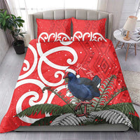 Personalized New Zealand Pukeko Christmas Bedding Set Meri Kirihimete Taniko Ponga Koru Red - Polynesian Pride