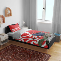 Personalized New Zealand Pukeko Christmas Bedding Set Meri Kirihimete Taniko Ponga Koru Red - Polynesian Pride