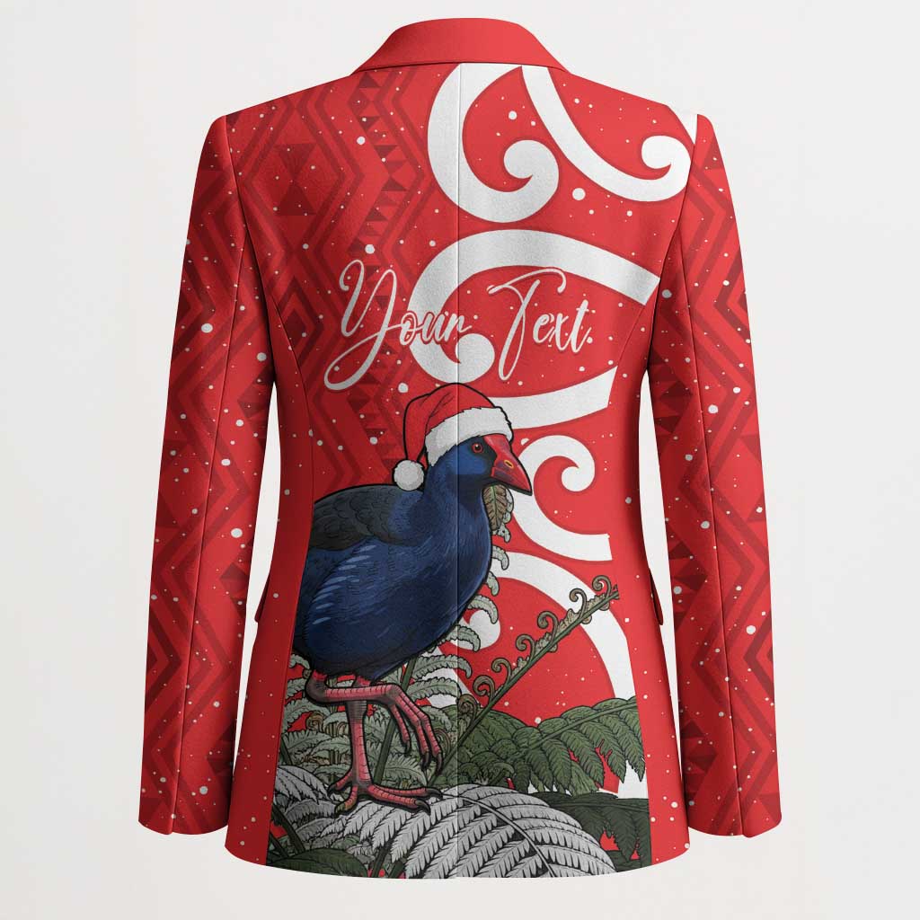 Personalized New Zealand Pukeko Christmas Blazer Meri Kirihimete Taniko Ponga Koru Red - Polynesian Pride