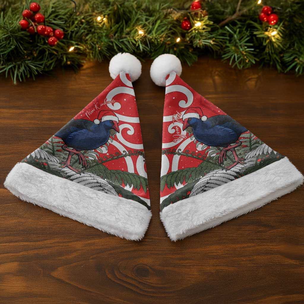 Personalized New Zealand Pukeko Christmas Santa Hat Meri Kirihimete Taniko Ponga Koru Red - Polynesian Pride
