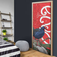 Personalized New Zealand Pukeko Christmas Door Cover Meri Kirihimete Taniko Ponga Koru Red - Polynesian Pride