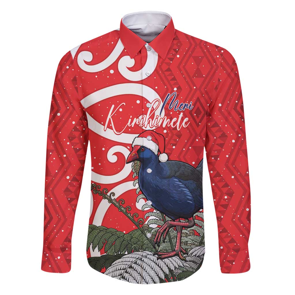 Personalized New Zealand Pukeko Christmas Family Matching Long Sleeve Bodycon Dress and Hawaiian Shirt Meri Kirihimete Taniko Ponga Koru Red - Polynesian Pride