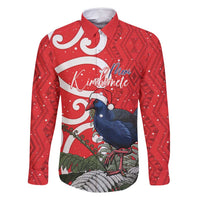 Personalized New Zealand Pukeko Christmas Family Matching Long Sleeve Bodycon Dress and Hawaiian Shirt Meri Kirihimete Taniko Ponga Koru Red - Polynesian Pride