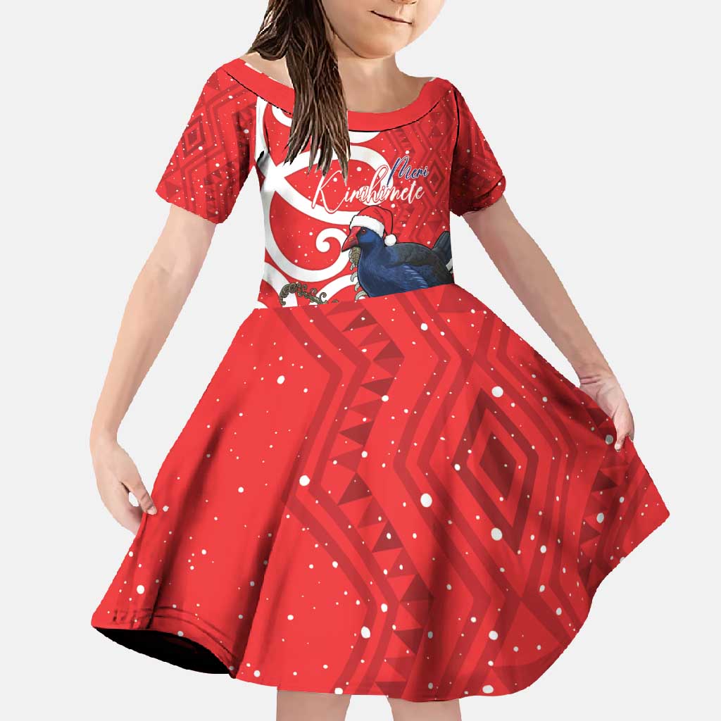 Personalized New Zealand Pukeko Christmas Family Matching Off Shoulder Maxi Dress and Hawaiian Shirt Meri Kirihimete Taniko Ponga Koru Red - Polynesian Pride