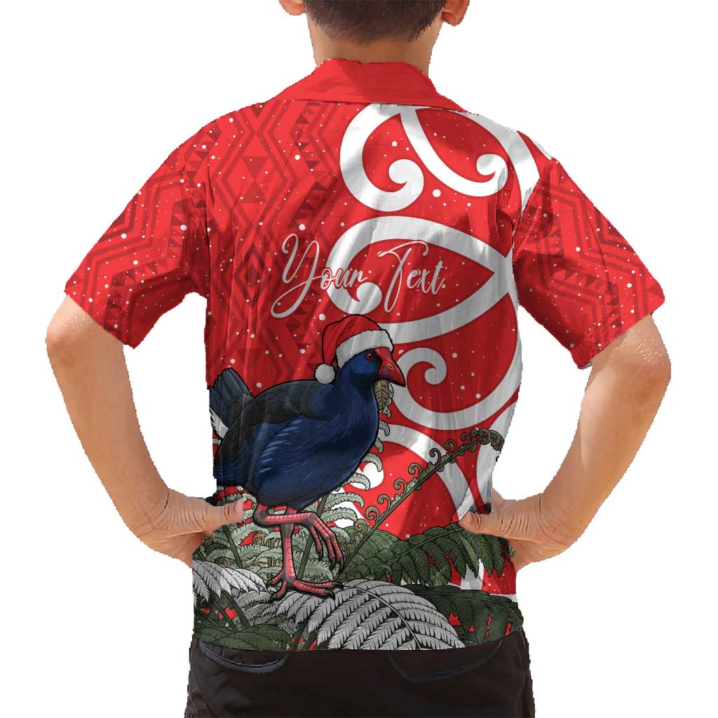 Personalized New Zealand Pukeko Christmas Family Matching Off Shoulder Short Dress and Hawaiian Shirt Meri Kirihimete Taniko Ponga Koru Red - Polynesian Pride