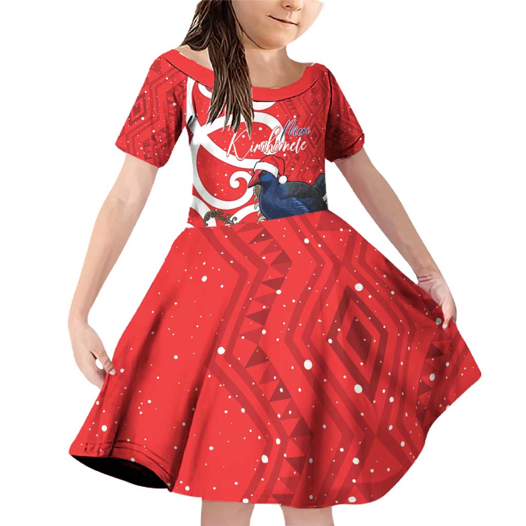 Personalized New Zealand Pukeko Christmas Family Matching Off Shoulder Short Dress and Hawaiian Shirt Meri Kirihimete Taniko Ponga Koru Red - Polynesian Pride