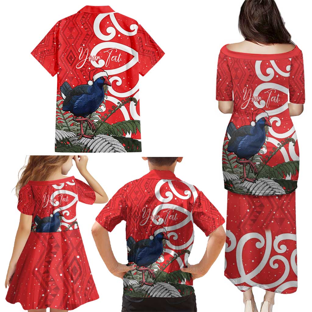 Personalized New Zealand Pukeko Christmas Family Matching Puletasi and Hawaiian Shirt Meri Kirihimete Taniko Ponga Koru Red - Polynesian Pride