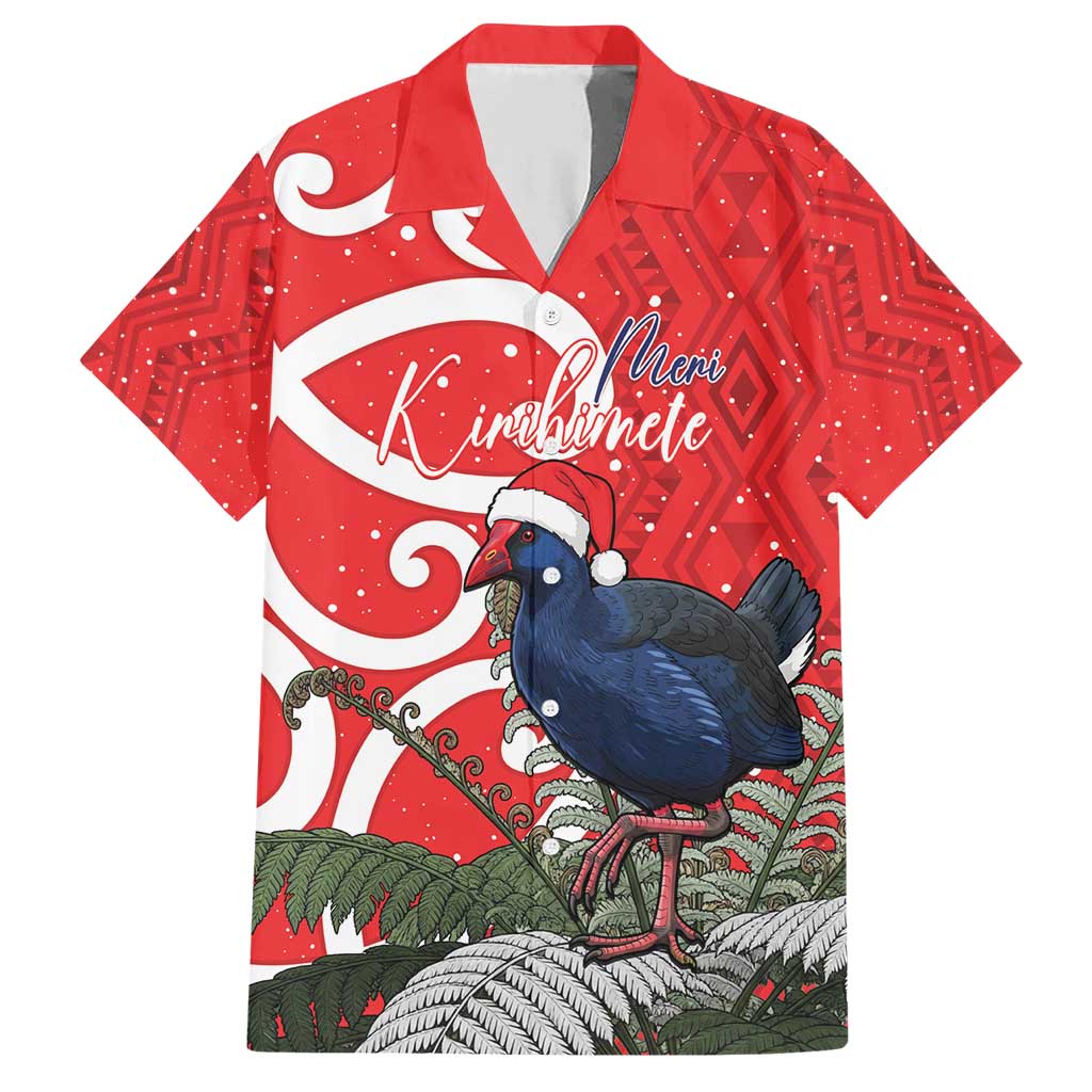 Personalized New Zealand Pukeko Christmas Family Matching Short Sleeve Bodycon Dress and Hawaiian Shirt Meri Kirihimete Taniko Ponga Koru Red - Polynesian Pride