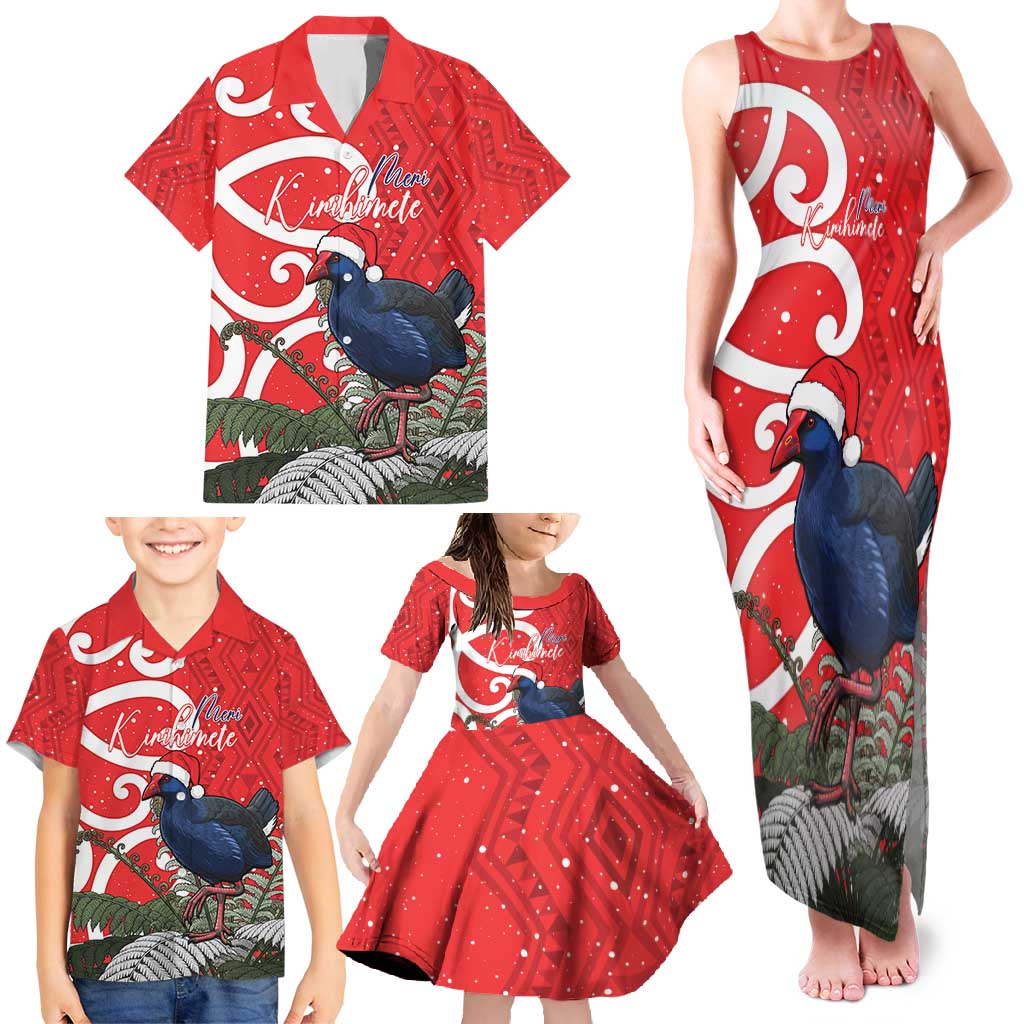 Personalized New Zealand Pukeko Christmas Family Matching Tank Maxi Dress and Hawaiian Shirt Meri Kirihimete Taniko Ponga Koru Red - Polynesian Pride