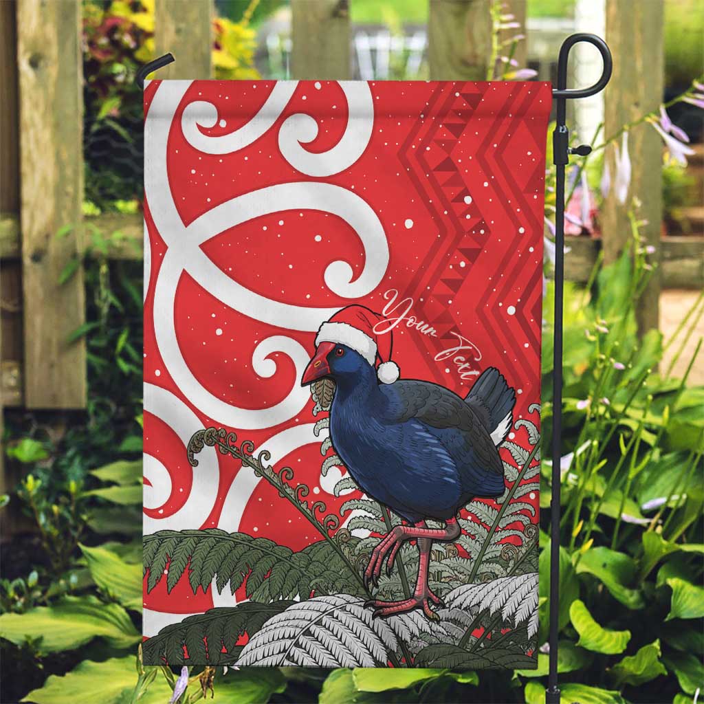 Personalized New Zealand Pukeko Christmas Garden Flag Meri Kirihimete Taniko Ponga Koru Red - Polynesian Pride