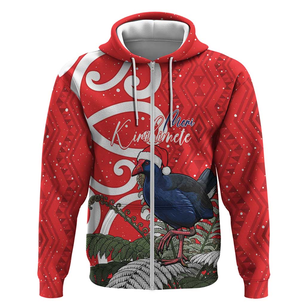 Personalized New Zealand Pukeko Christmas Hoodie Meri Kirihimete Taniko Ponga Koru Red - Polynesian Pride