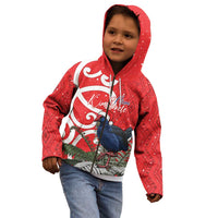 Personalized New Zealand Pukeko Christmas Kid Hoodie Meri Kirihimete Taniko Ponga Koru Red - Polynesian Pride