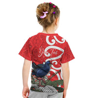 Personalized New Zealand Pukeko Christmas Kid T Shirt Meri Kirihimete Taniko Ponga Koru Red - Polynesian Pride