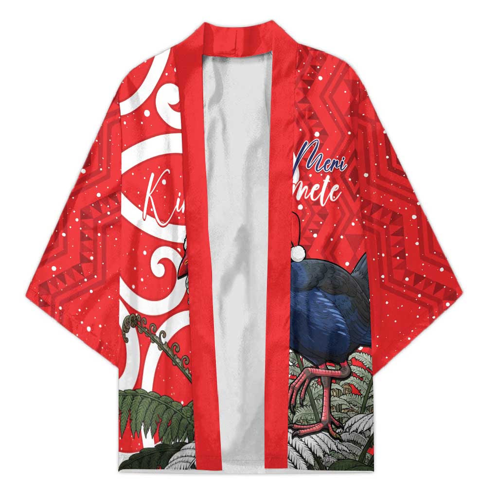 Personalized New Zealand Pukeko Christmas Kimono Meri Kirihimete Taniko Ponga Koru Red - Polynesian Pride