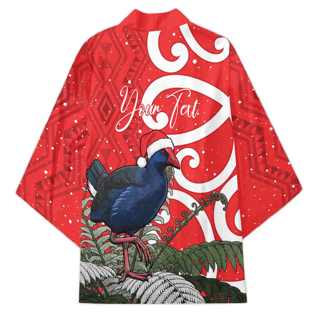 Personalized New Zealand Pukeko Christmas Kimono Meri Kirihimete Taniko Ponga Koru Red - Polynesian Pride