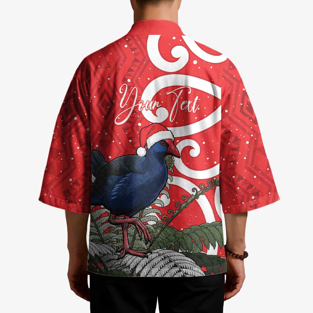Personalized New Zealand Pukeko Christmas Kimono Meri Kirihimete Taniko Ponga Koru Red - Polynesian Pride