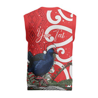 Personalized New Zealand Pukeko Christmas Knitted V-Neck Vest Meri Kirihimete Taniko Ponga Koru Red - Polynesian Pride
