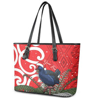 Personalized New Zealand Pukeko Christmas Leather Tote Bag Meri Kirihimete Taniko Ponga Koru Red - Polynesian Pride