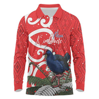Personalized New Zealand Pukeko Christmas Long Sleeve Polo Shirt Meri Kirihimete Taniko Ponga Koru Red - Polynesian Pride