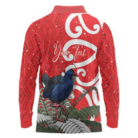 Personalized New Zealand Pukeko Christmas Long Sleeve Polo Shirt Meri Kirihimete Taniko Ponga Koru Red - Polynesian Pride