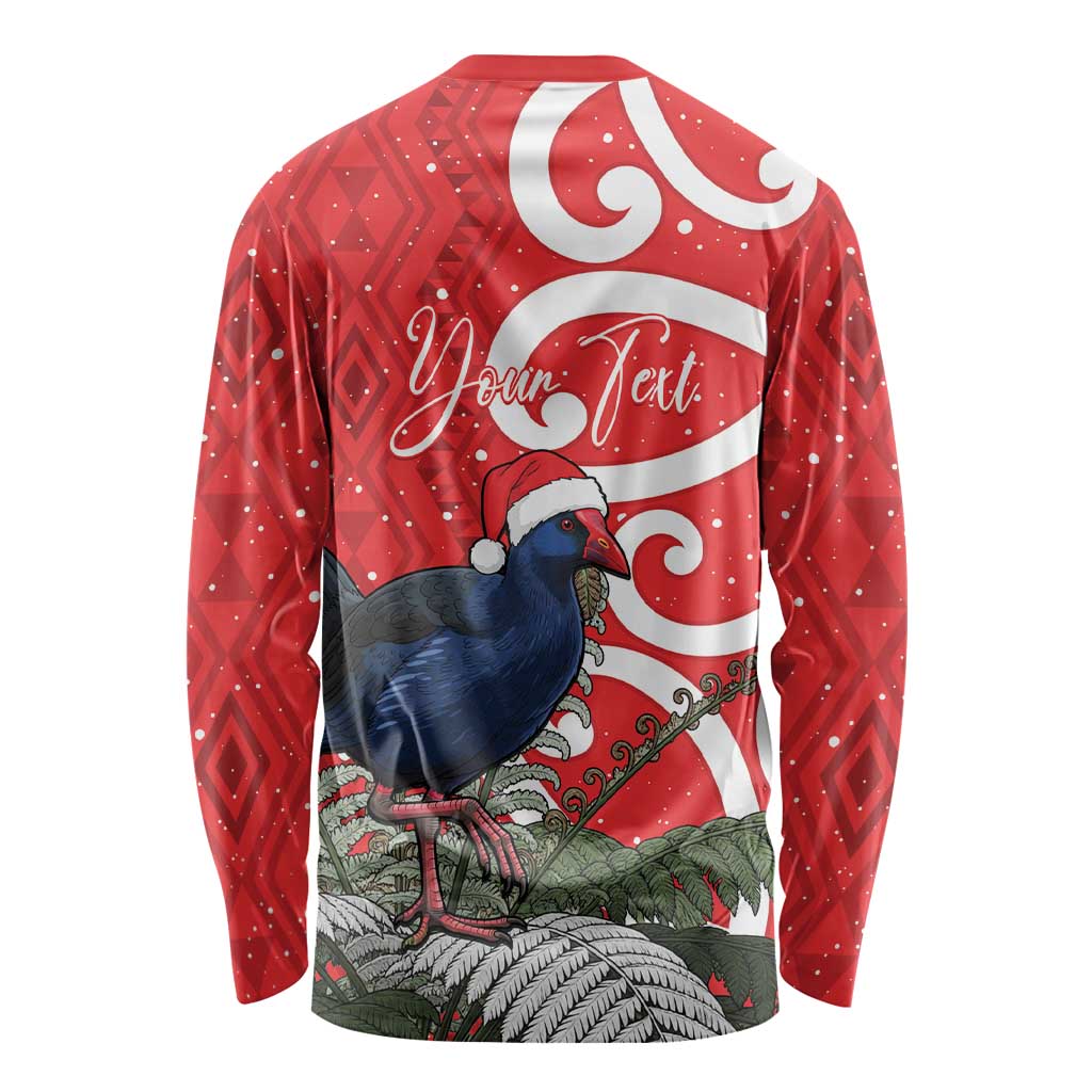 Personalized New Zealand Pukeko Christmas Long Sleeve Shirt Meri Kirihimete Taniko Ponga Koru Red - Polynesian Pride
