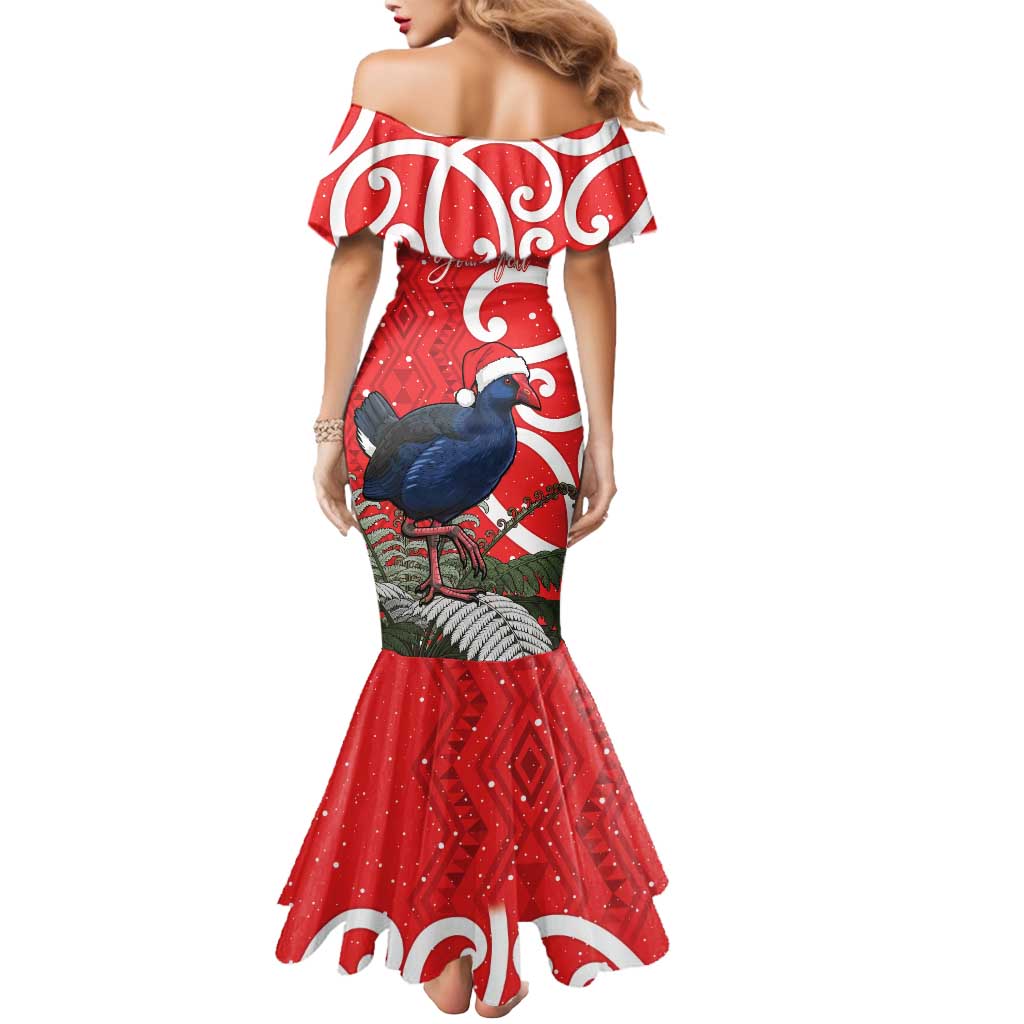 Personalized New Zealand Pukeko Christmas Mermaid Dress Meri Kirihimete Taniko Ponga Koru Red - Polynesian Pride
