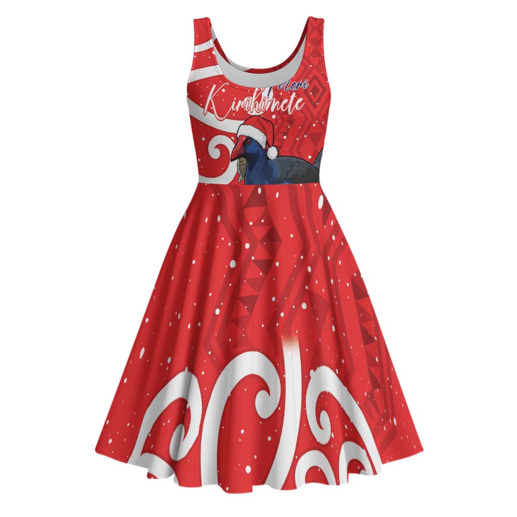 Personalized New Zealand Pukeko Christmas Midi Dress Meri Kirihimete Taniko Ponga Koru Red - Polynesian Pride