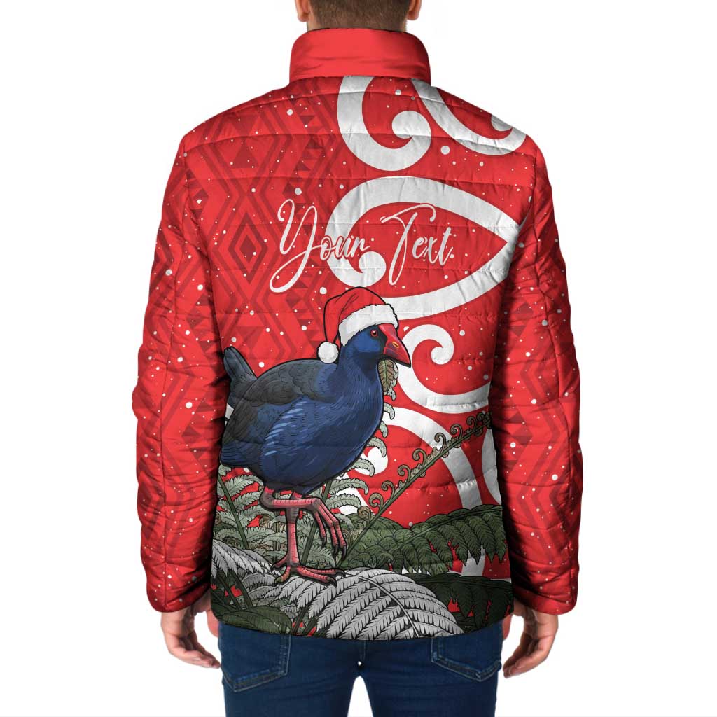 Personalized New Zealand Pukeko Christmas Padded Jacket Meri Kirihimete Taniko Ponga Koru Red - Polynesian Pride