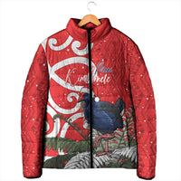 Personalized New Zealand Pukeko Christmas Padded Jacket Meri Kirihimete Taniko Ponga Koru Red - Polynesian Pride