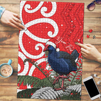 Personalized New Zealand Pukeko Christmas Puzzle Meri Kirihimete Taniko Ponga Koru Red - Polynesian Pride