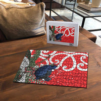 Personalized New Zealand Pukeko Christmas Puzzle Meri Kirihimete Taniko Ponga Koru Red - Polynesian Pride