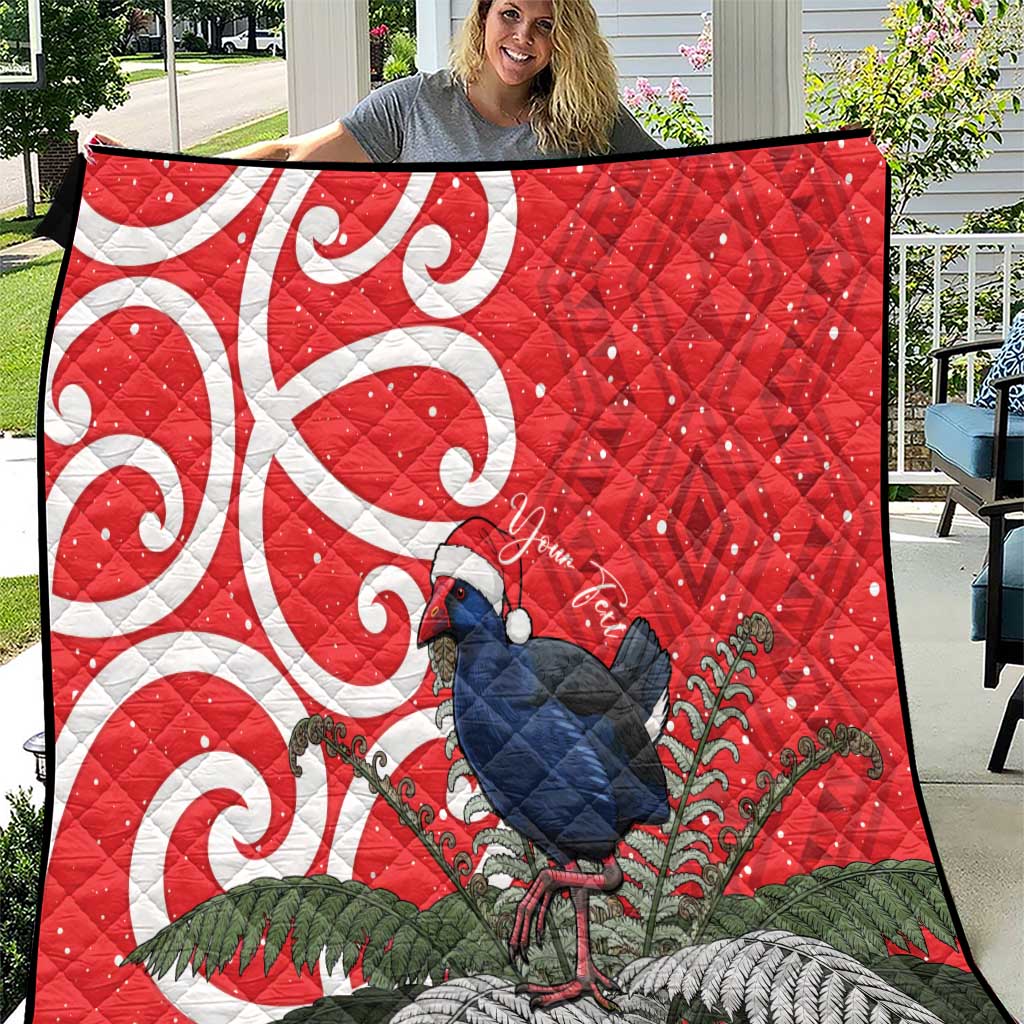 Personalized New Zealand Pukeko Christmas Quilt Meri Kirihimete Taniko Ponga Koru Red - Polynesian Pride