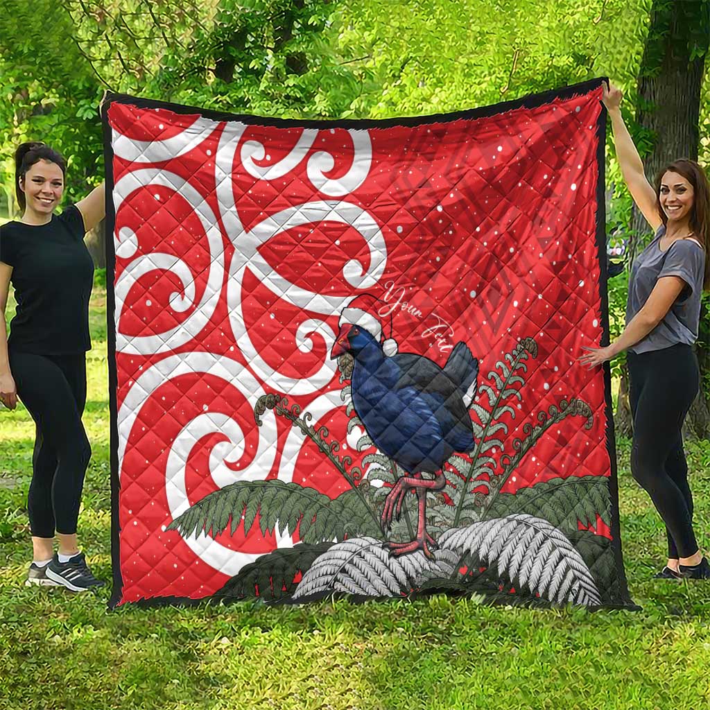 Personalized New Zealand Pukeko Christmas Quilt Meri Kirihimete Taniko Ponga Koru Red - Polynesian Pride