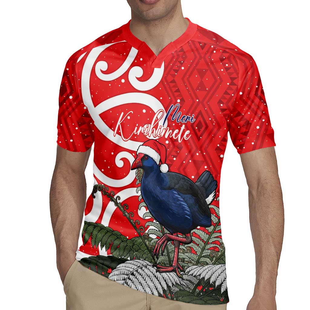 Personalized New Zealand Pukeko Christmas Rugby Jersey Meri Kirihimete Taniko Ponga Koru Red - Polynesian Pride