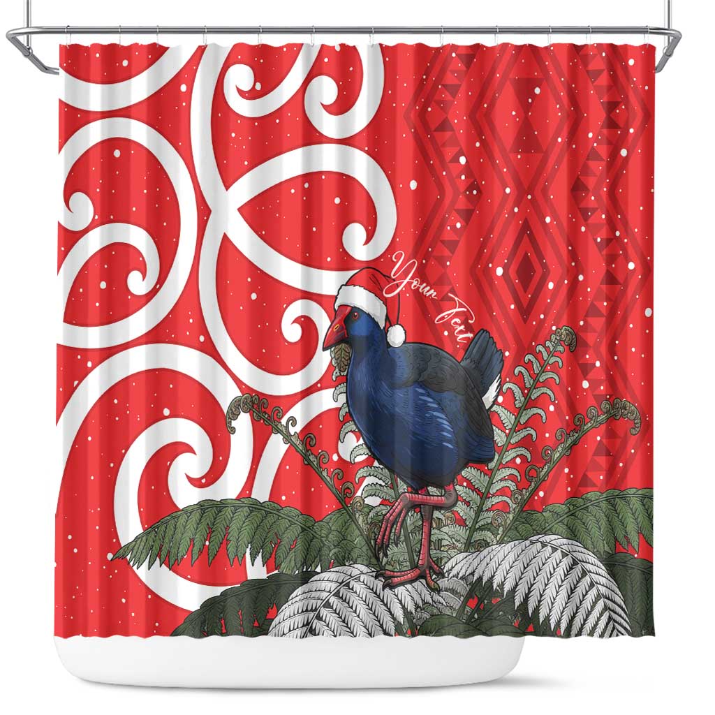 Personalized New Zealand Pukeko Christmas Shower Curtain Meri Kirihimete Taniko Ponga Koru Red - Polynesian Pride