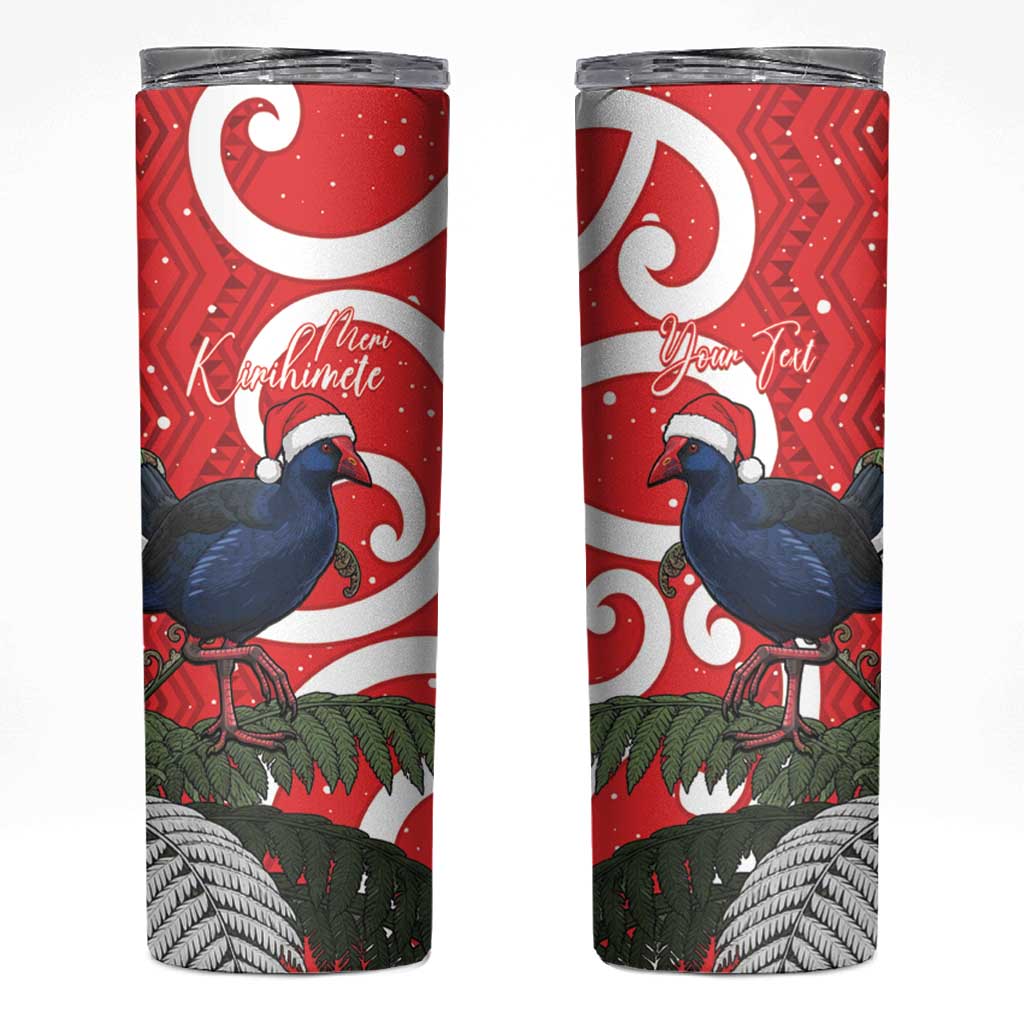 Personalized New Zealand Pukeko Christmas Skinny Tumbler Meri Kirihimete Taniko Ponga Koru Red - Polynesian Pride