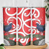 Personalized New Zealand Pukeko Christmas Skinny Tumbler Meri Kirihimete Taniko Ponga Koru Red - Polynesian Pride