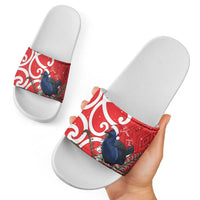 Personalized New Zealand Pukeko Christmas Slide Sandals Meri Kirihimete Taniko Ponga Koru Red - Polynesian Pride